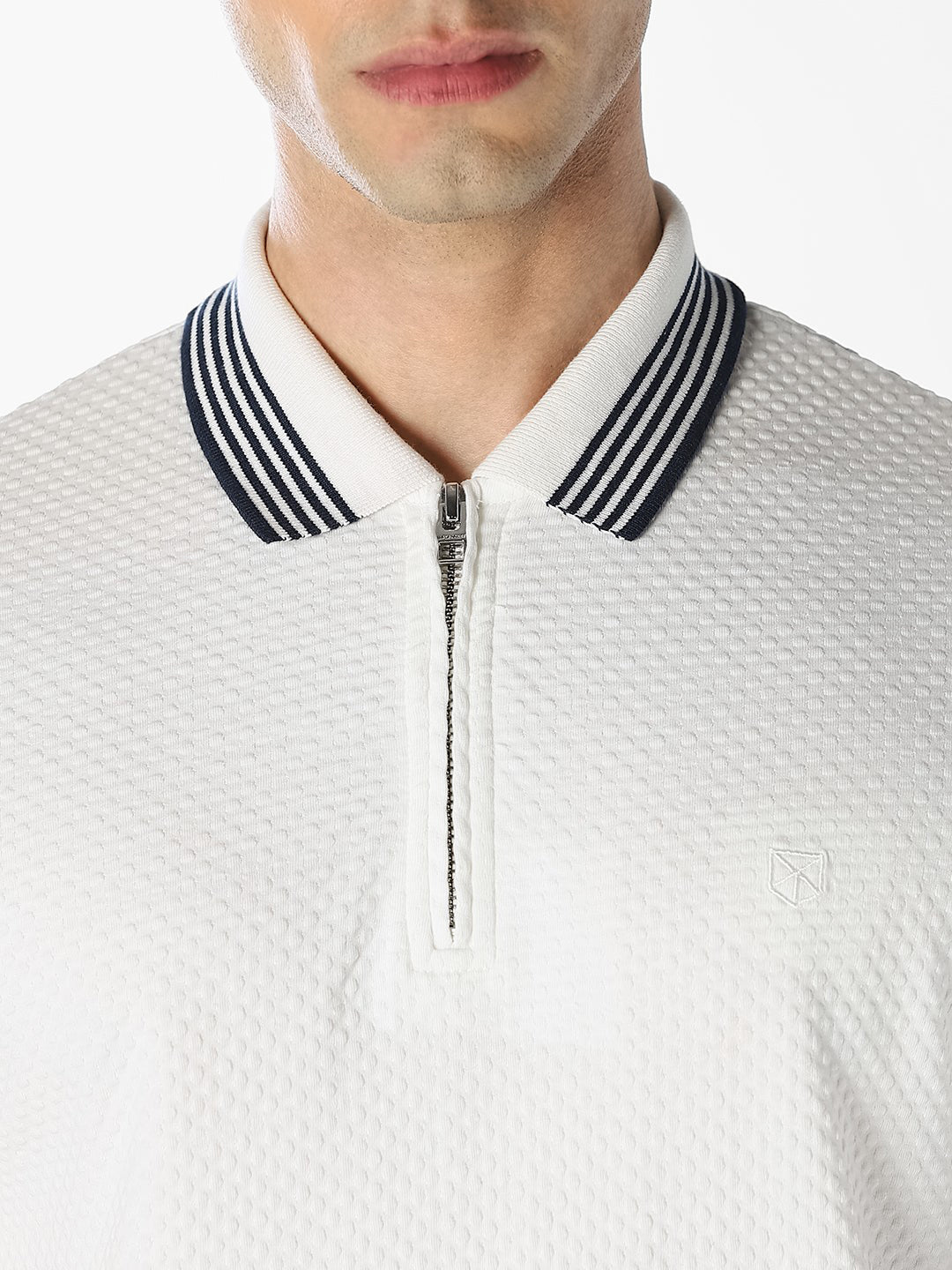 White Zip-Up Cotton Polo