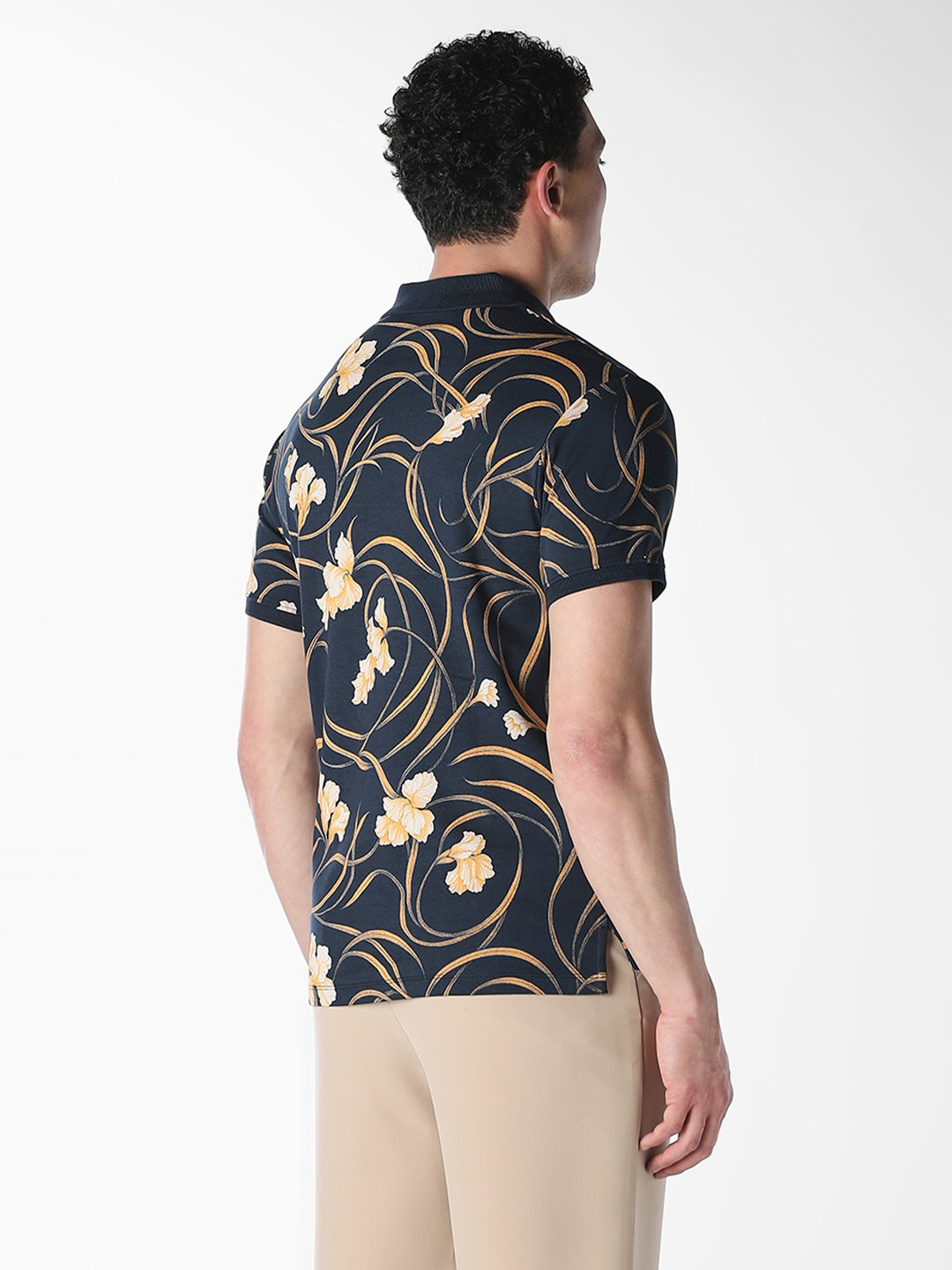 Navy Printed Cotton Polo