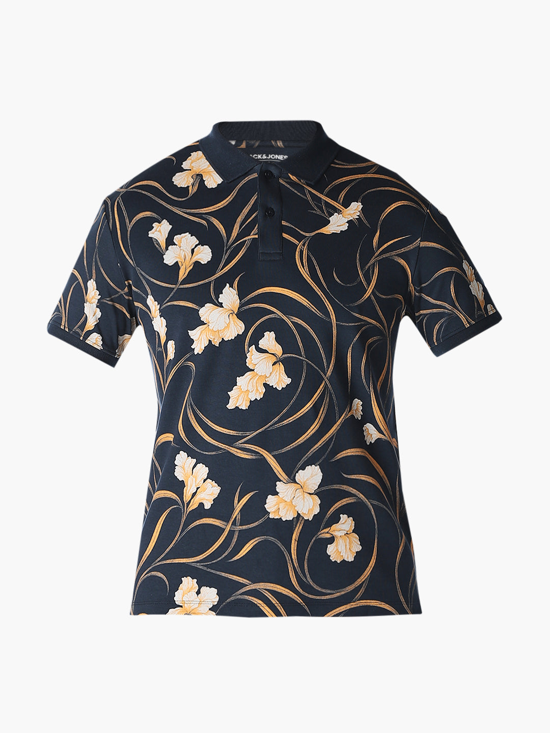 Navy Printed Cotton Polo
