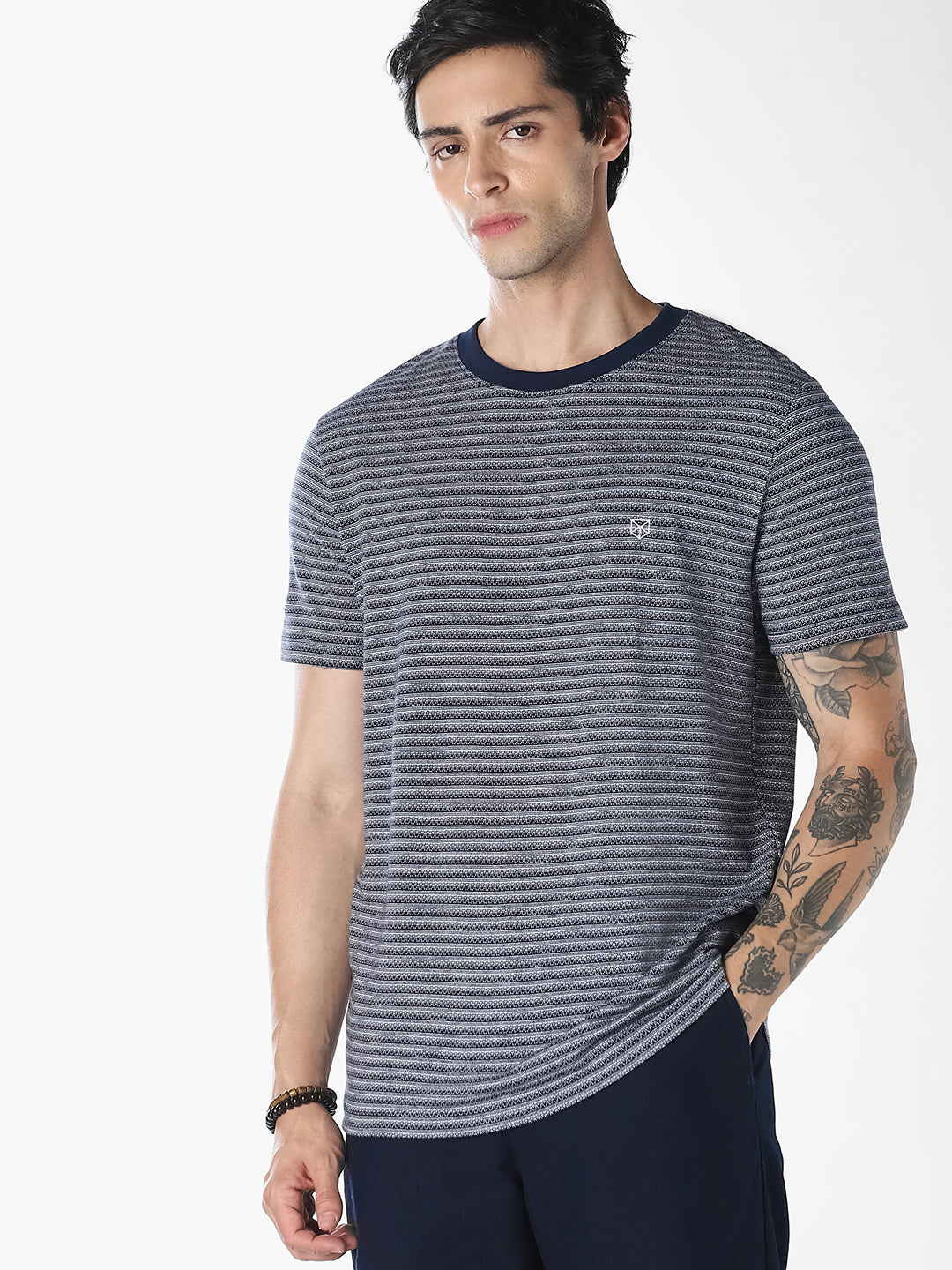 Blue Striped Crew Neck T-shirt