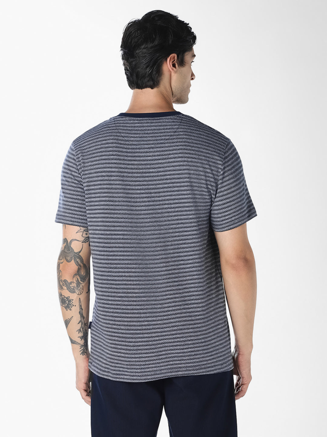 Blue Striped Crew Neck T-shirt