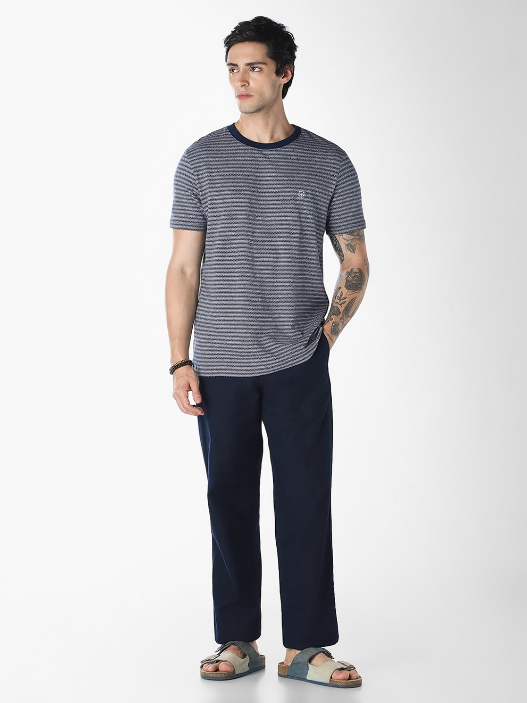Blue Striped Crew Neck T-shirt