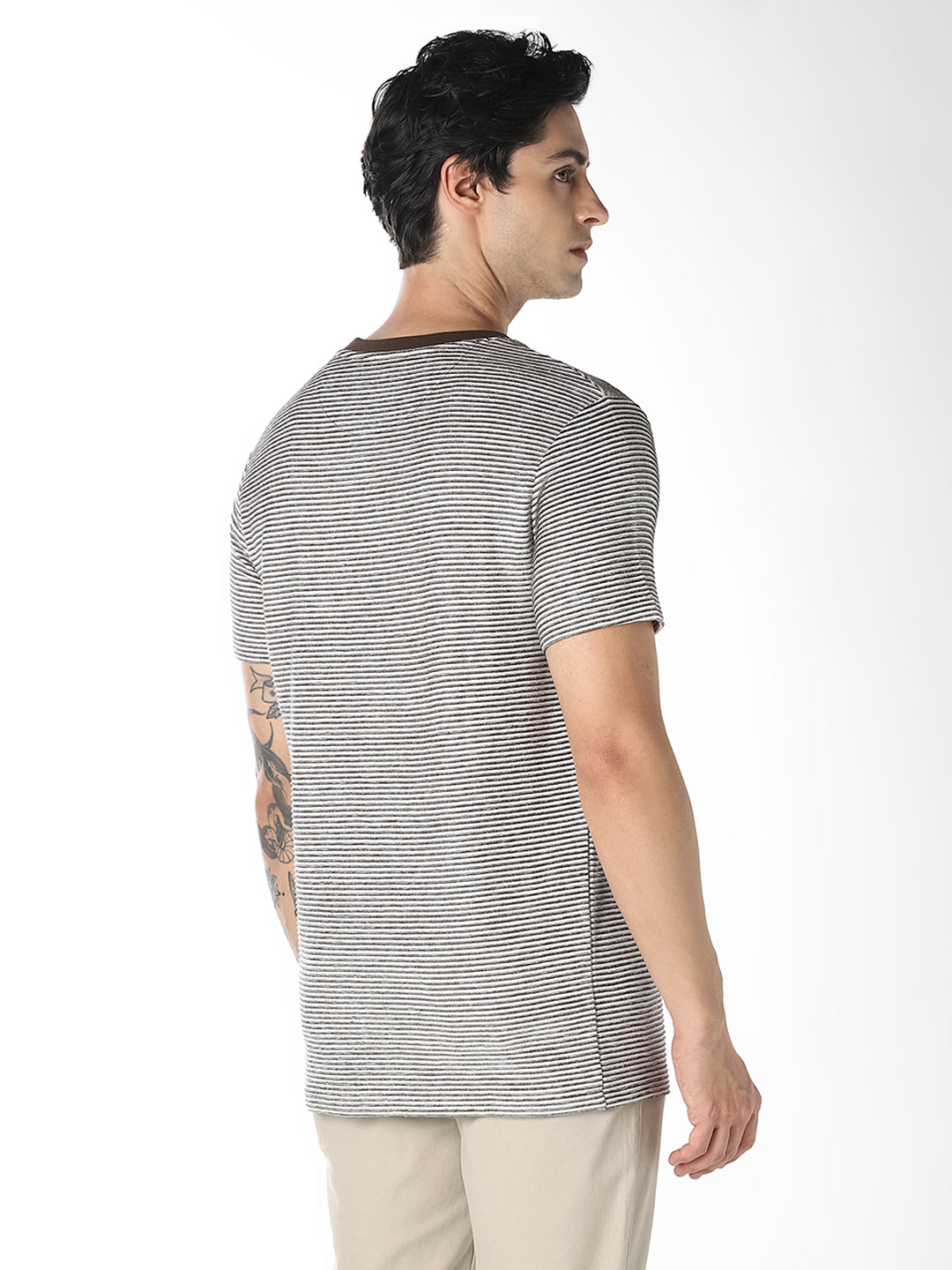 Dark Brown Striped Cotton T-shirt