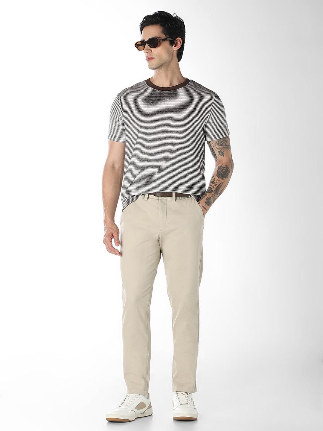 Dark Brown Striped Cotton T-shirt