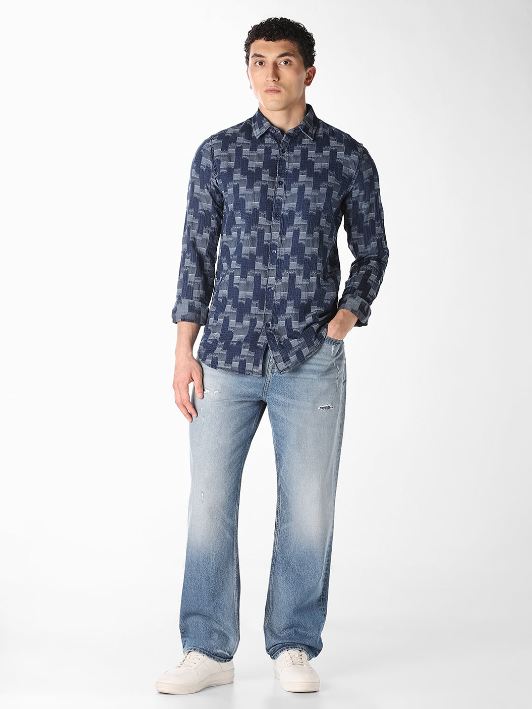 Dark Blue Printed Jacquard Shirt