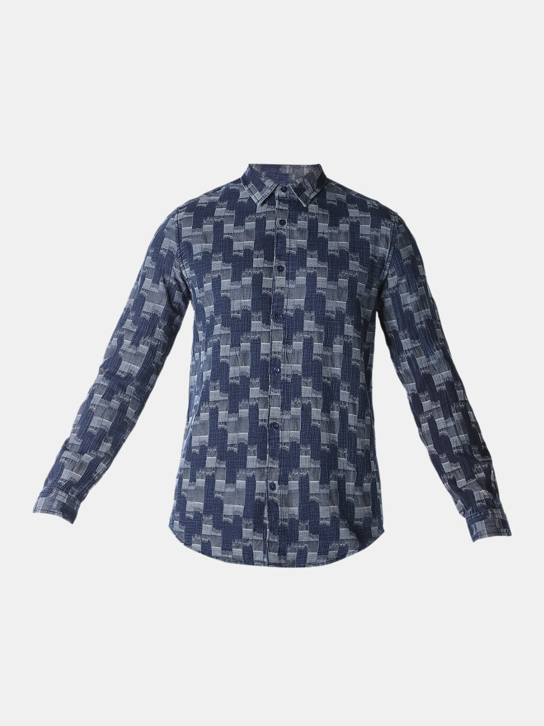 Dark Blue Printed Jacquard Shirt