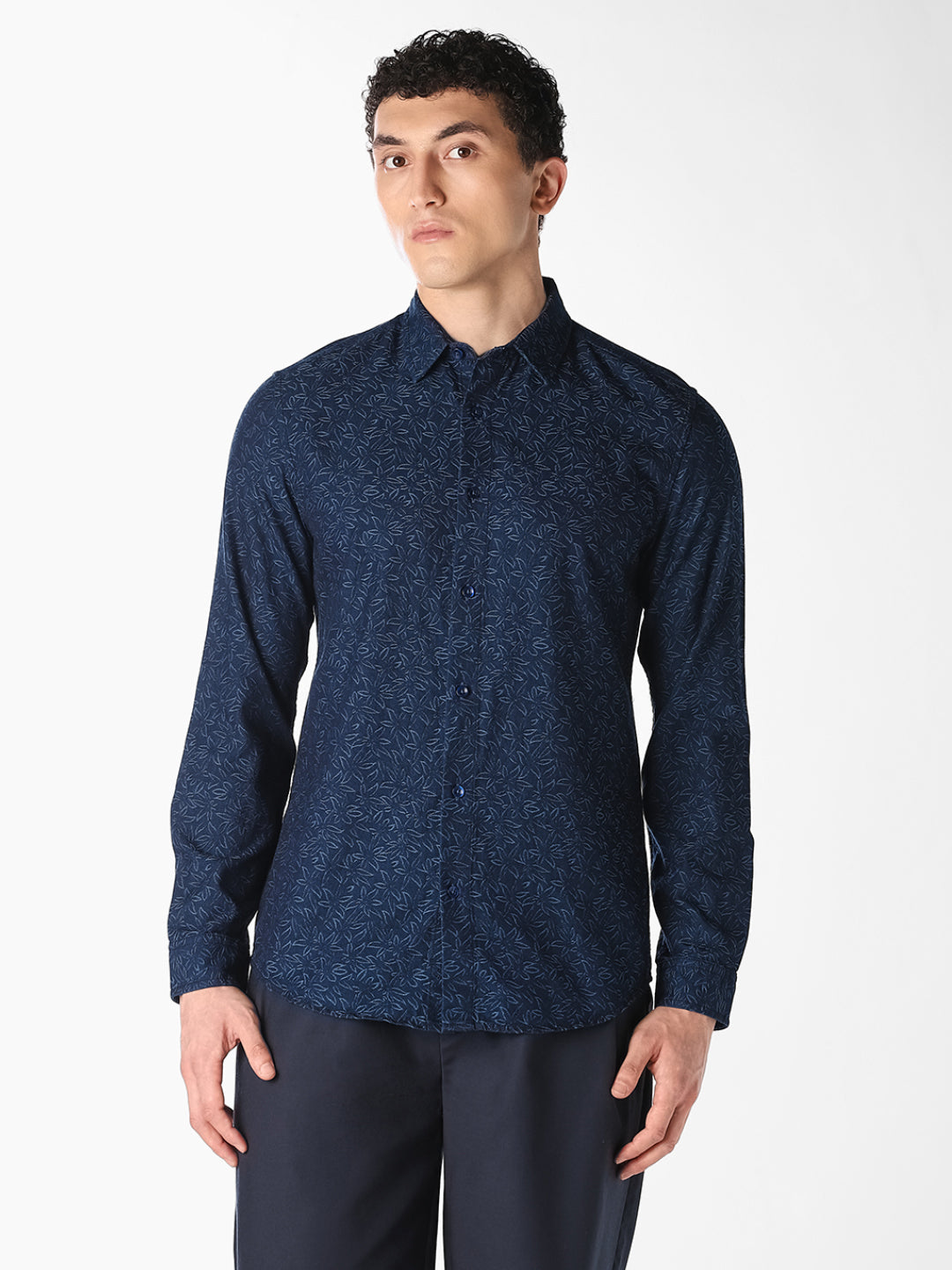 Dark Blue Printed Jacquard Shirt