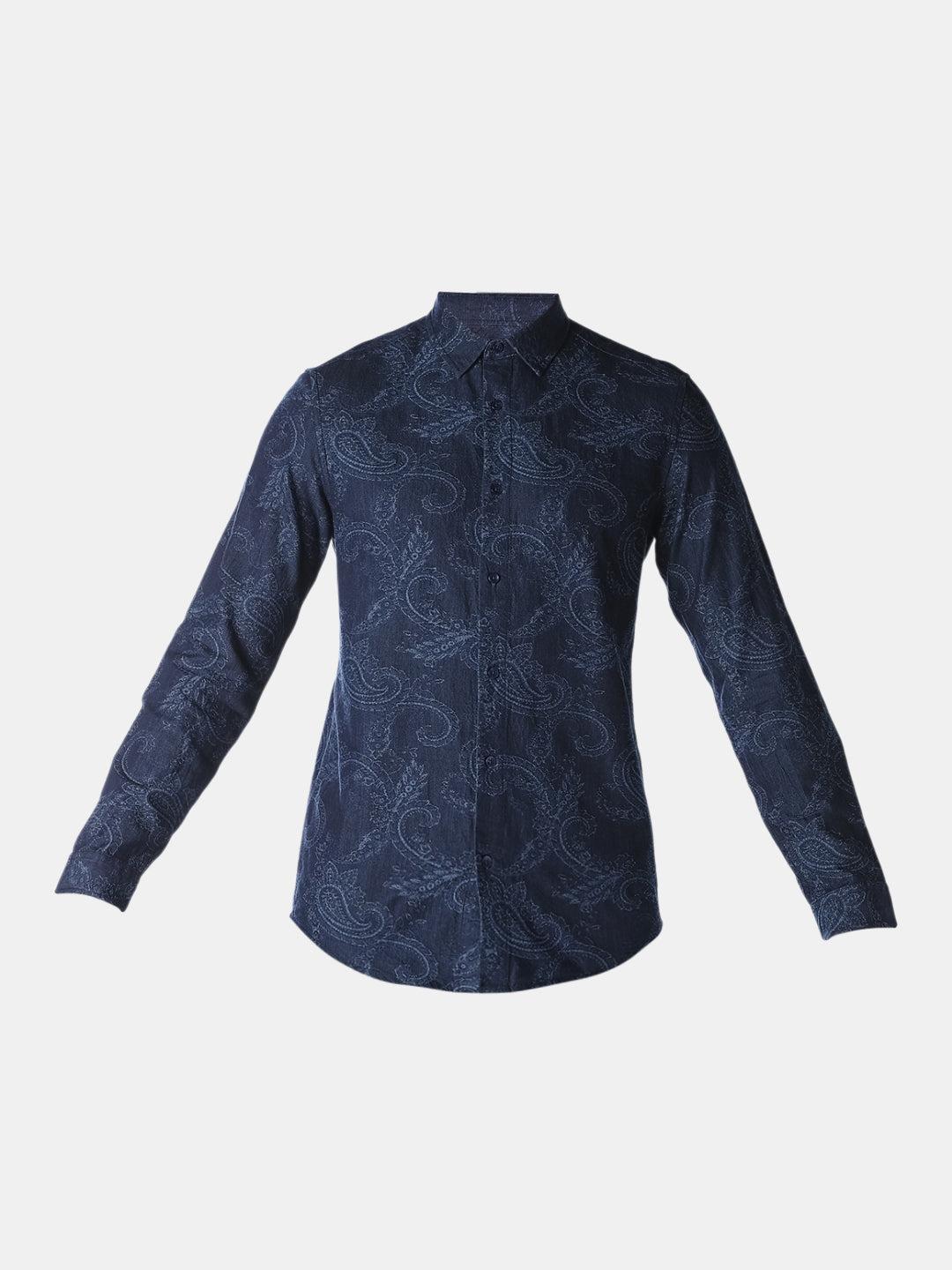 Dark Blue Printed Slim Fit Shirt