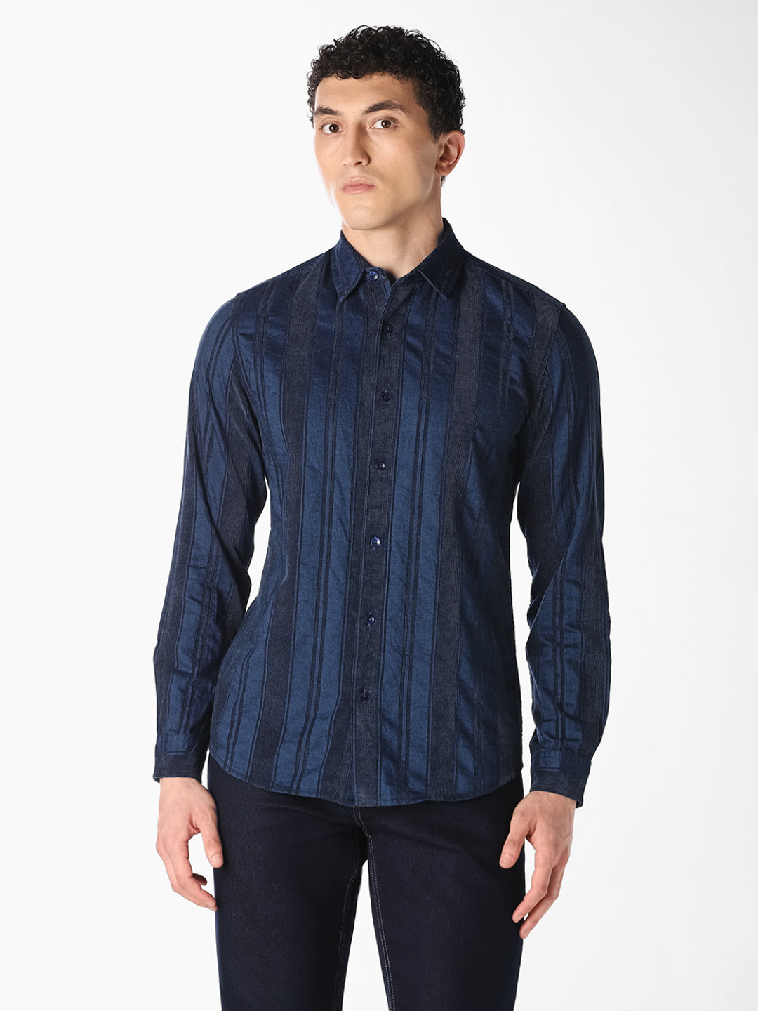 Dark Blue Striped Slim Fit Shirt