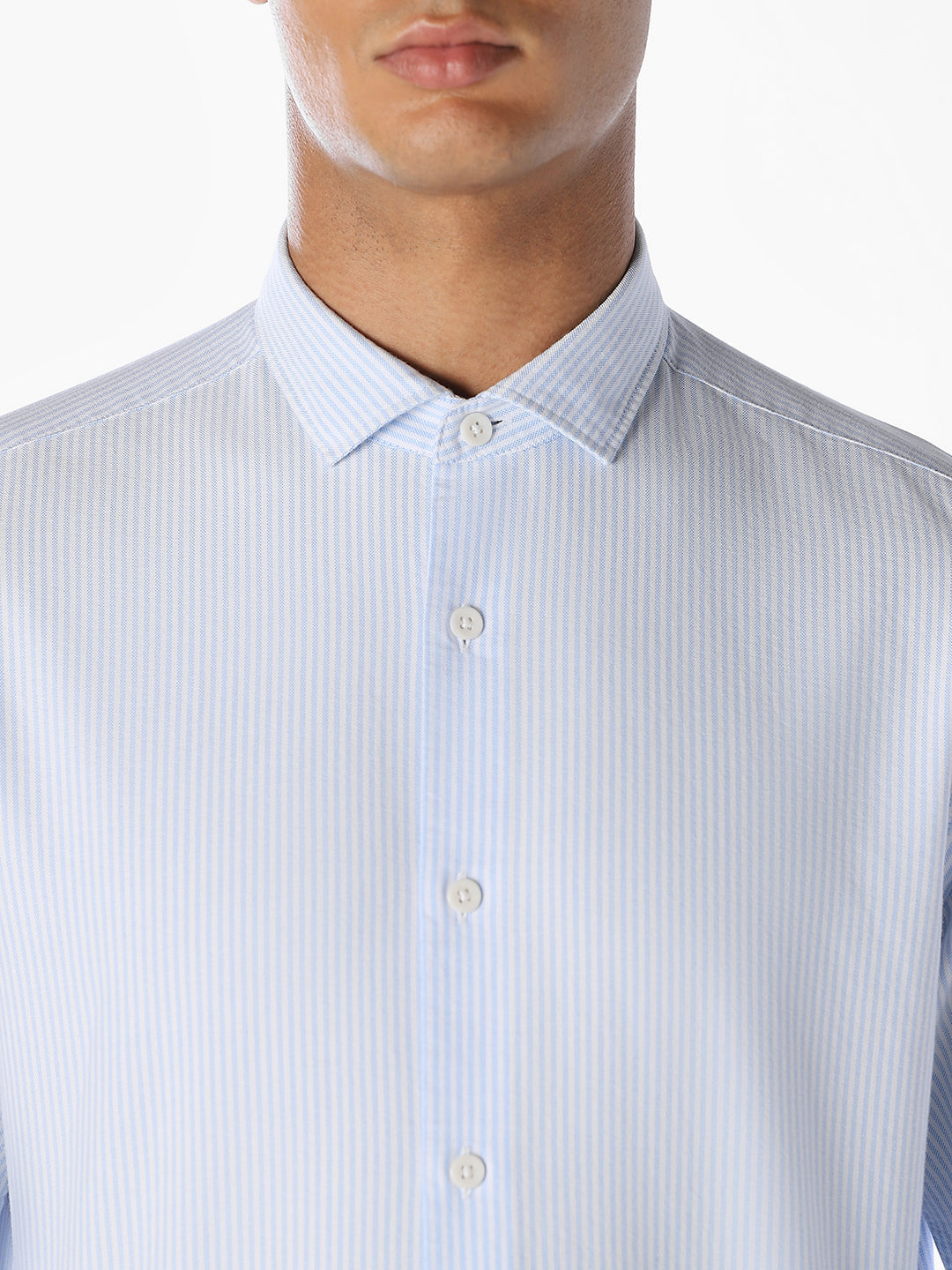 Blue Cotton Striped Formal Shirt