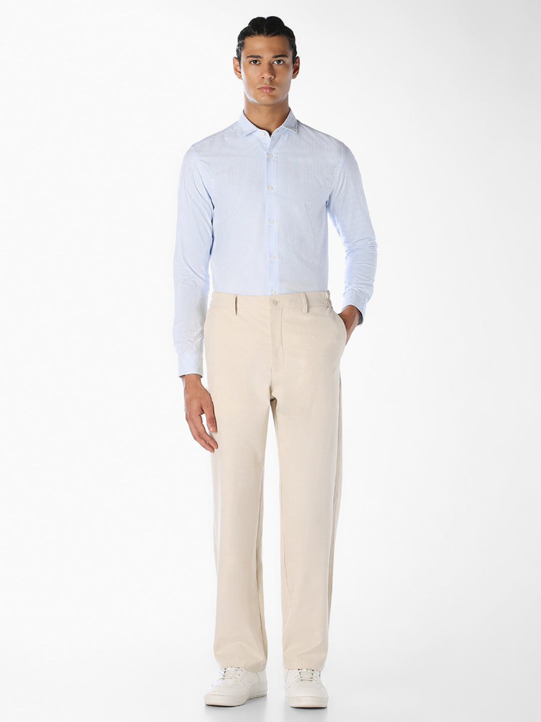 Blue Cotton Striped Formal Shirt