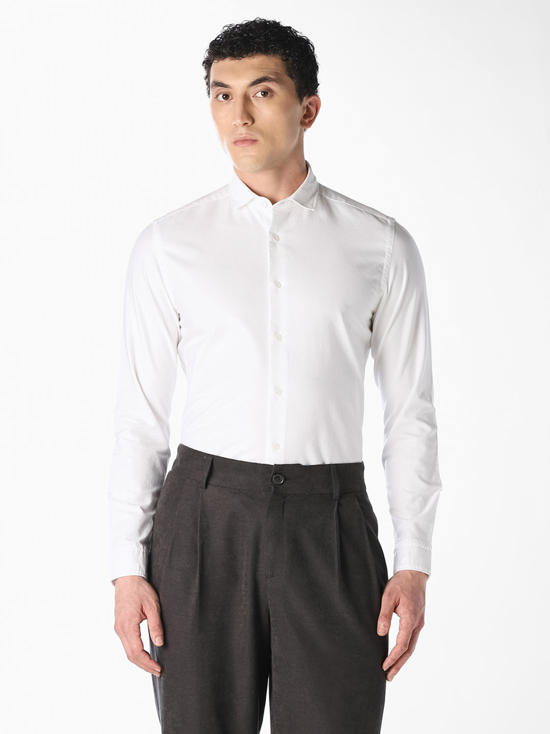 White Dobby Full Sleeves Shirt