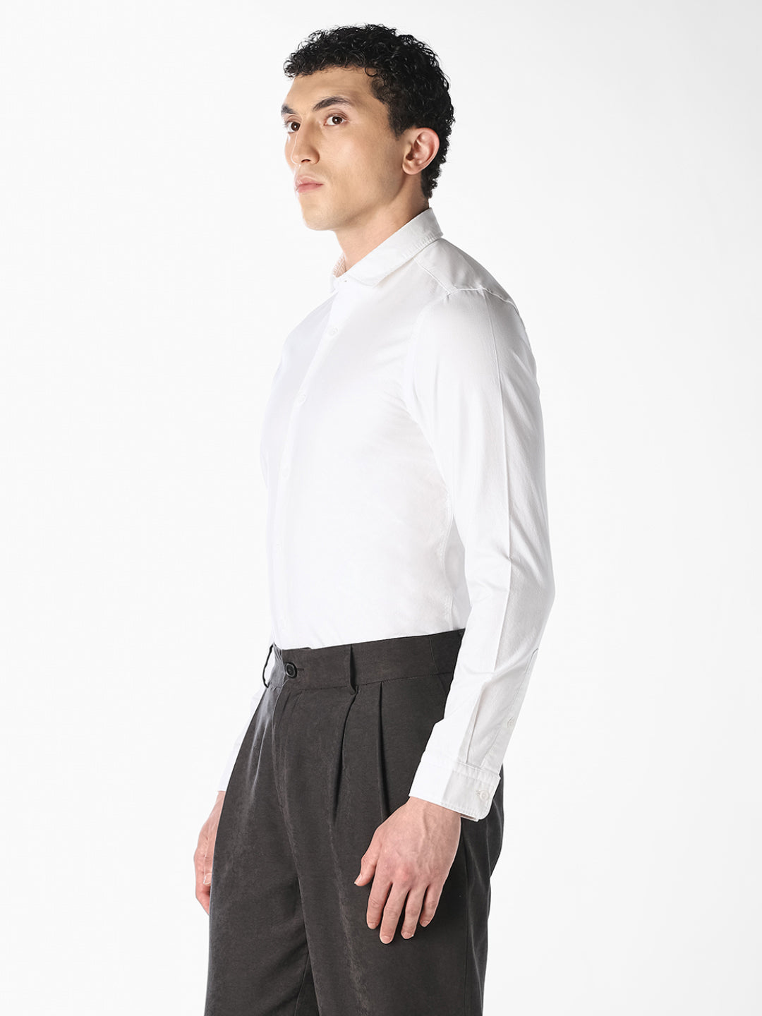 White Dobby Full Sleeves Shirt
