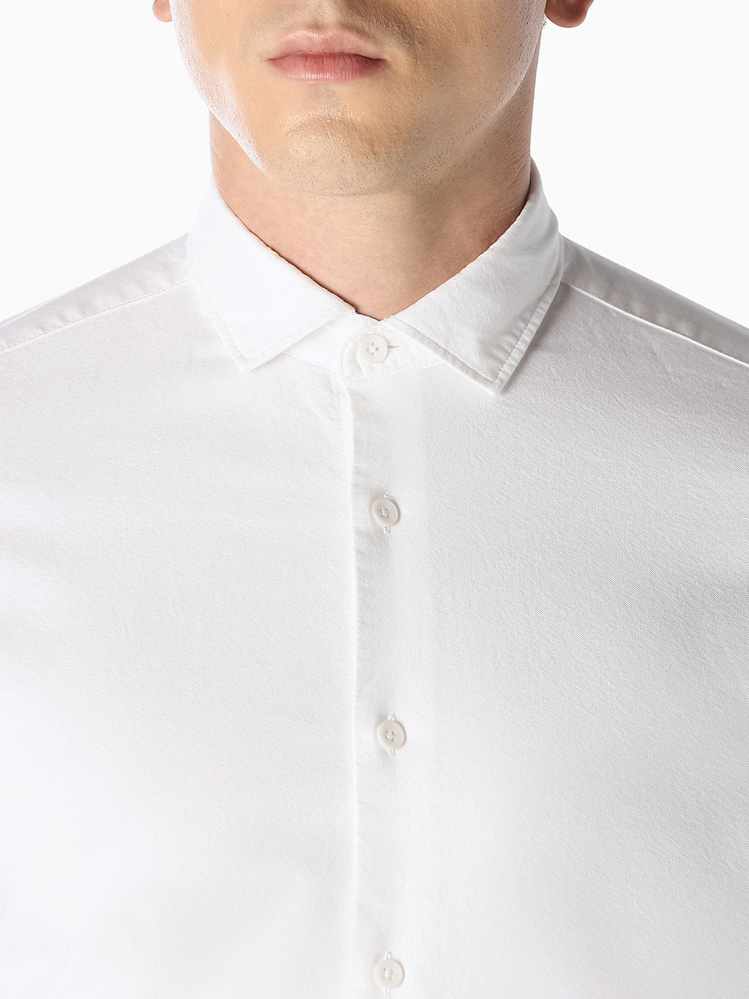 White Dobby Full Sleeves Shirt