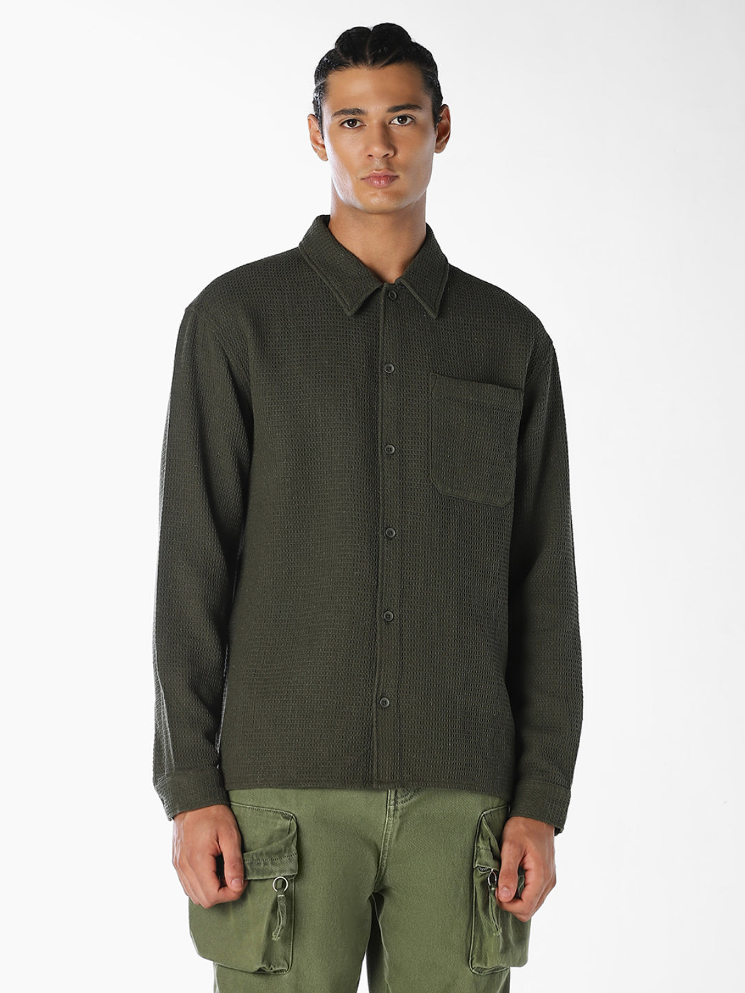 Green Waffle Twill Shirt