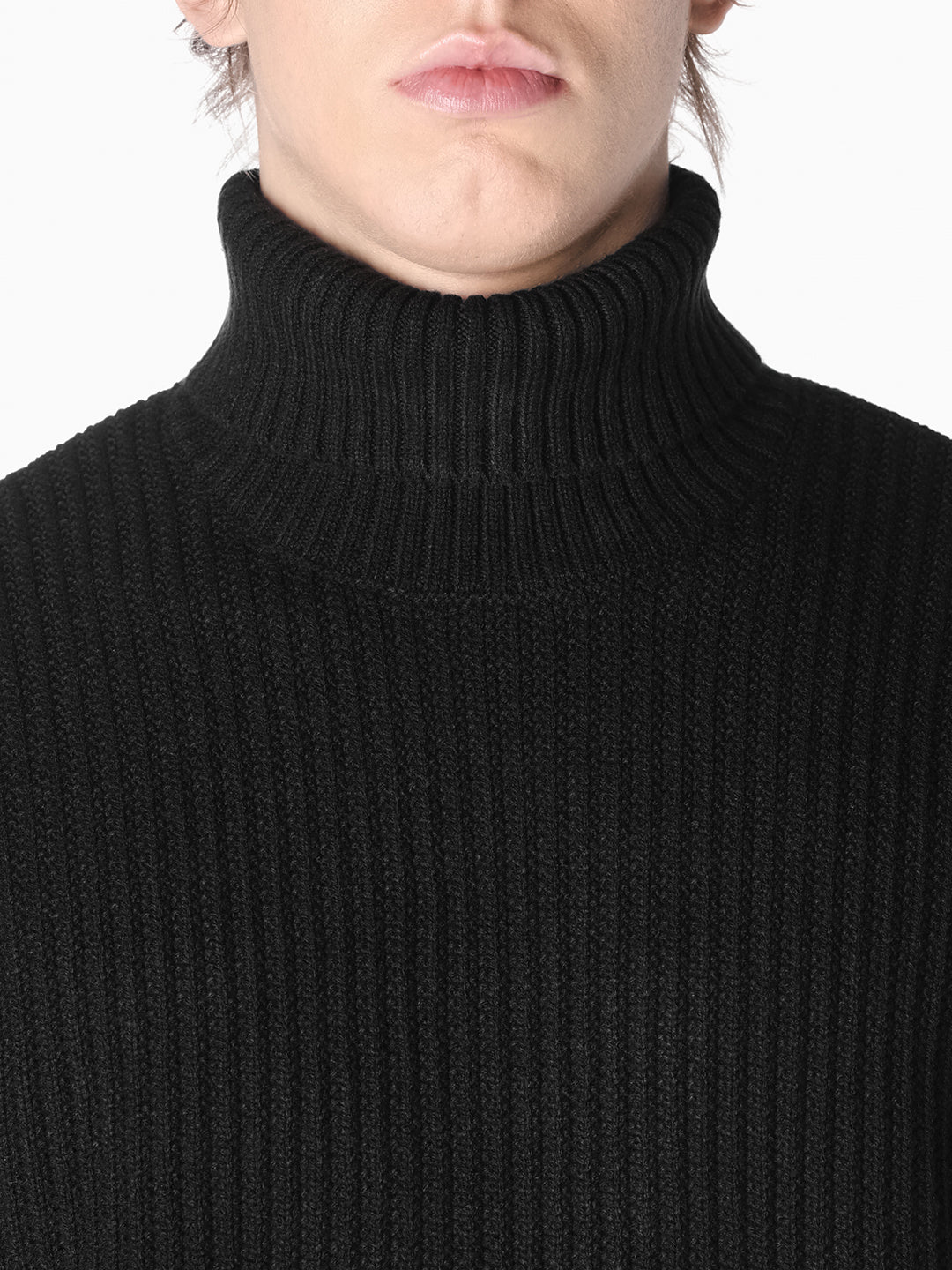 Black Roll Neck Jacquard Pullover