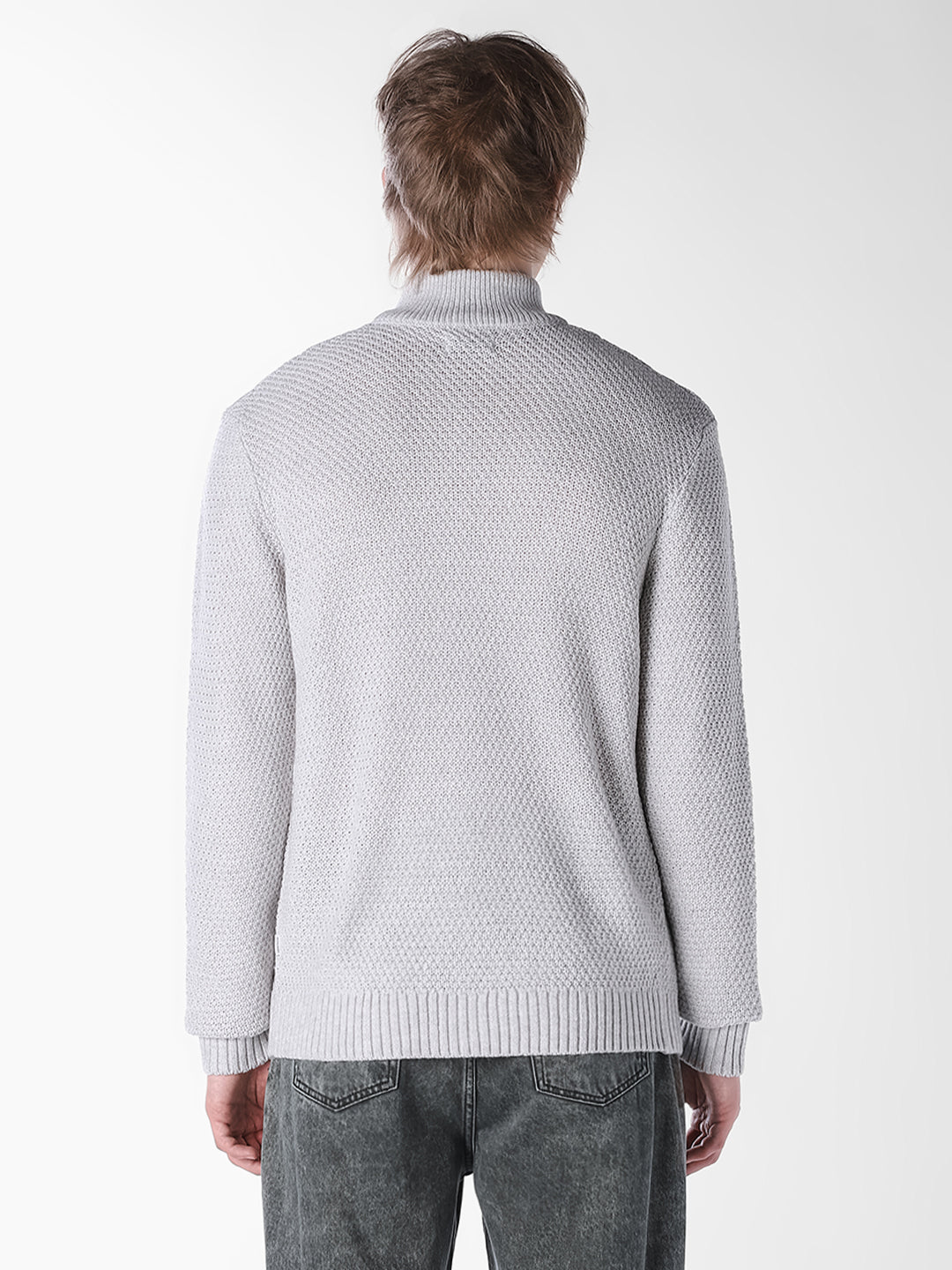 White Melange Cable-knit Pullover