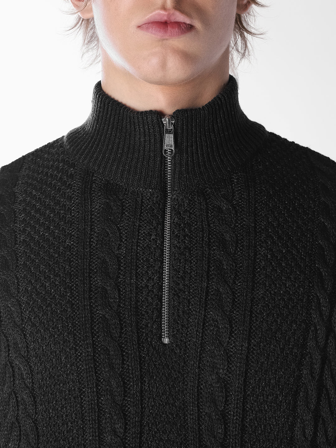 Dark Grey Cable-knit Pullover