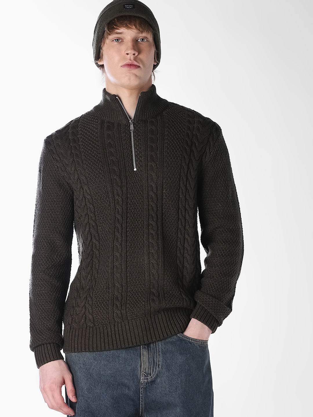 Dark Green Cable-knit Pullover