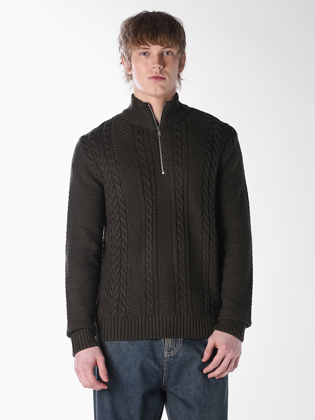 Dark Green Cable-knit Pullover