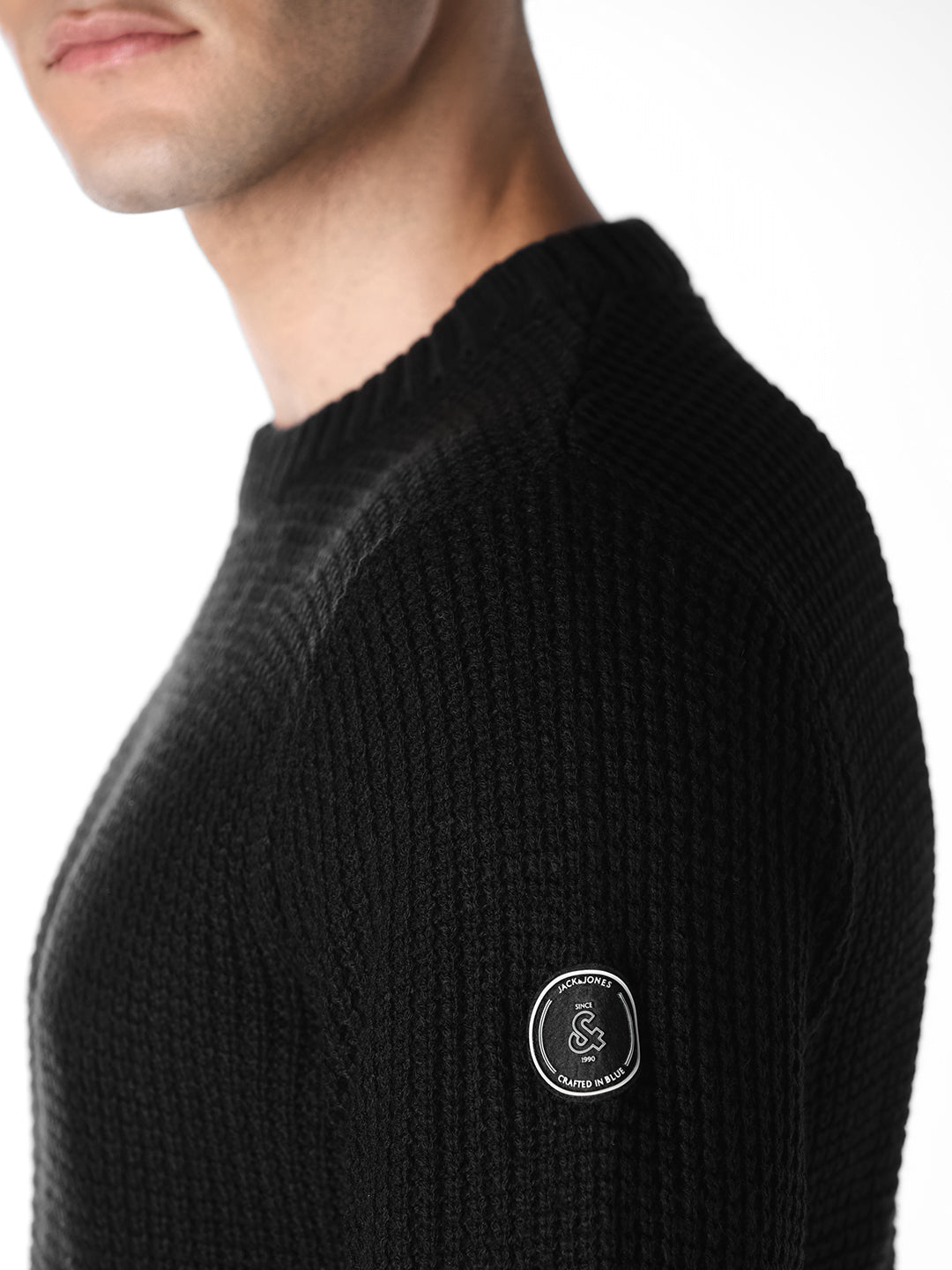Black Jacquard Crew Neck Pullover