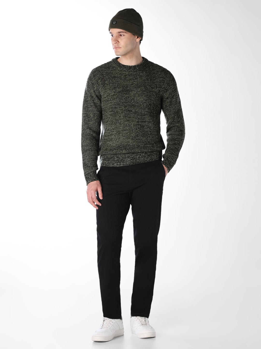 Green Jacquard Crew Neck Pullover
