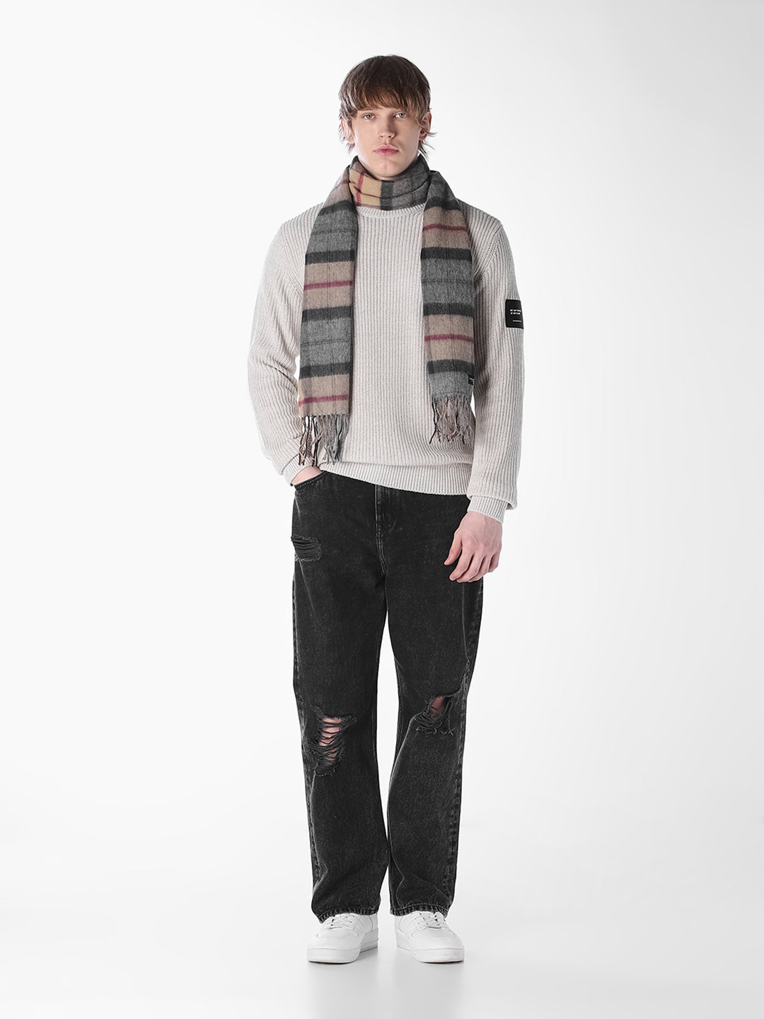 Grey Jacquard Regular Fit T-shirt