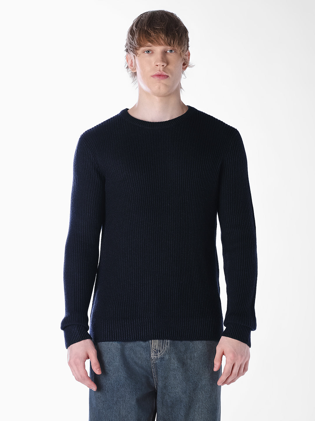 Blue Jacquard Regular Fit Knit