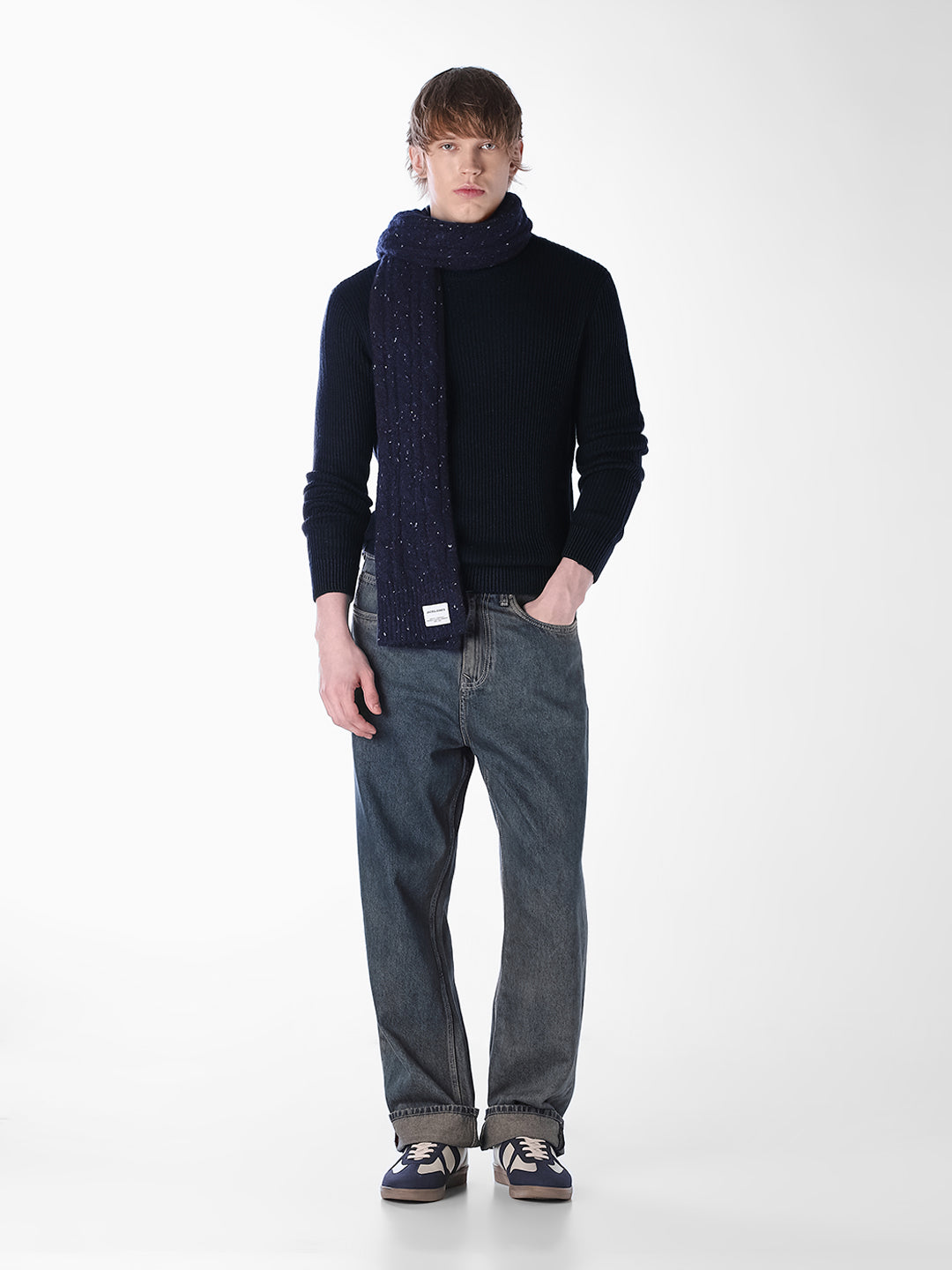 Blue Jacquard Regular Fit Knit