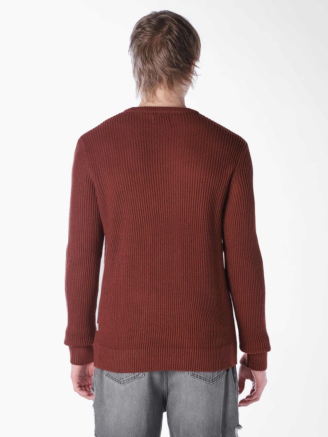 Brown Jacquard Regular Fit T-shirt