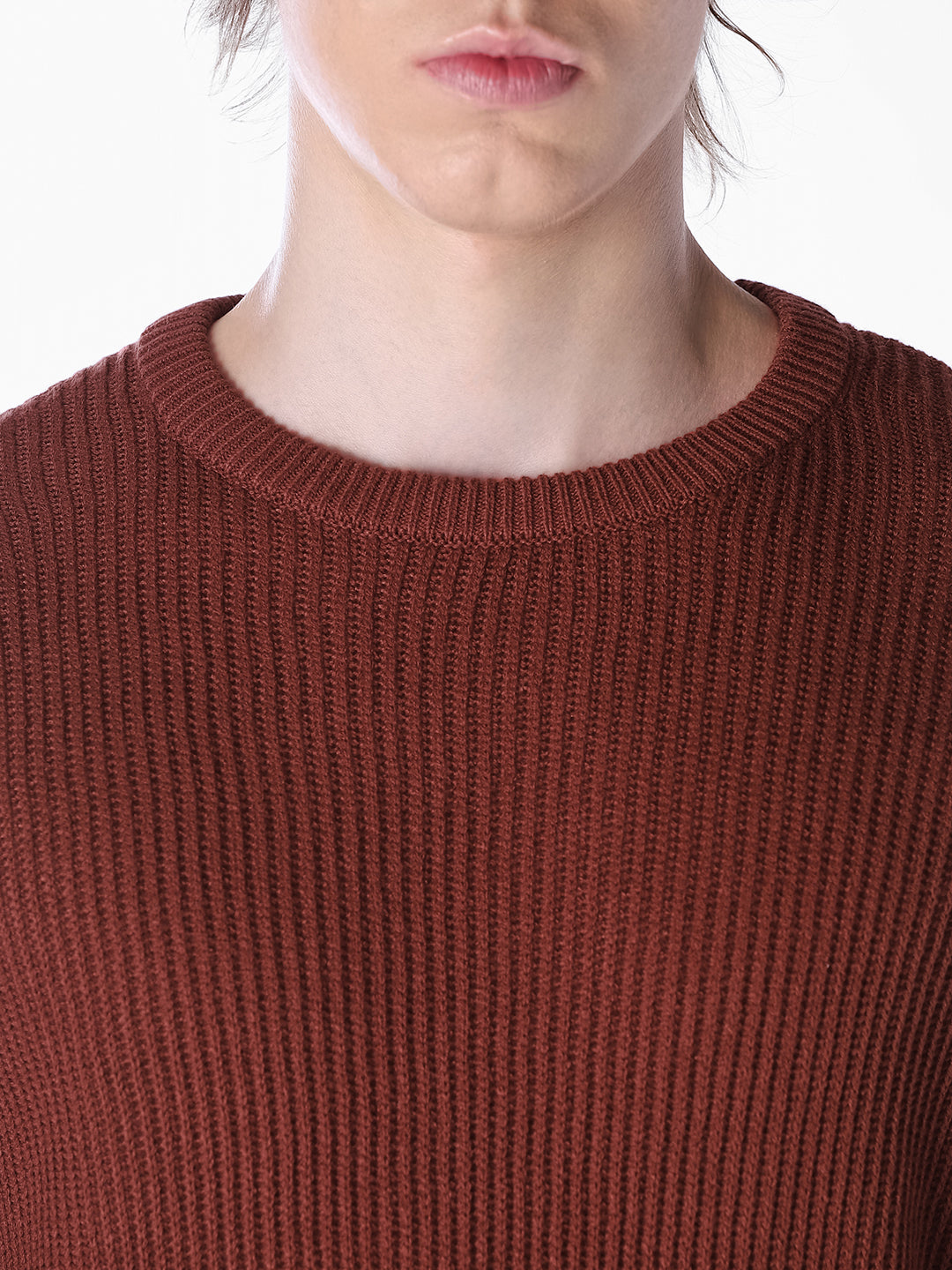 Brown Jacquard Regular Fit T-shirt