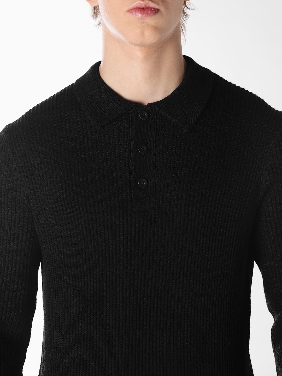 Black Jacquard Knitted Polo
