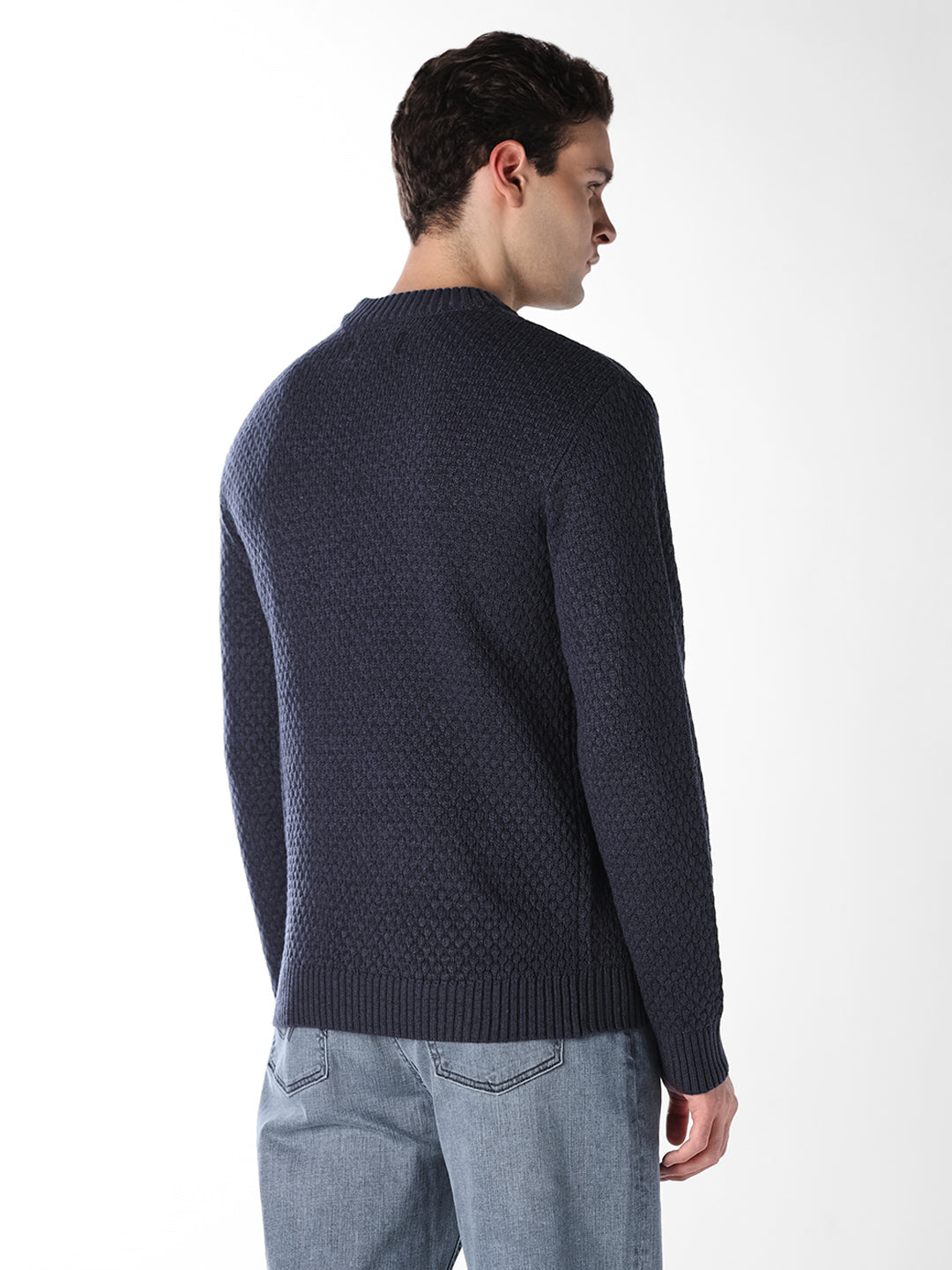 Navy Blue Textured Pullover