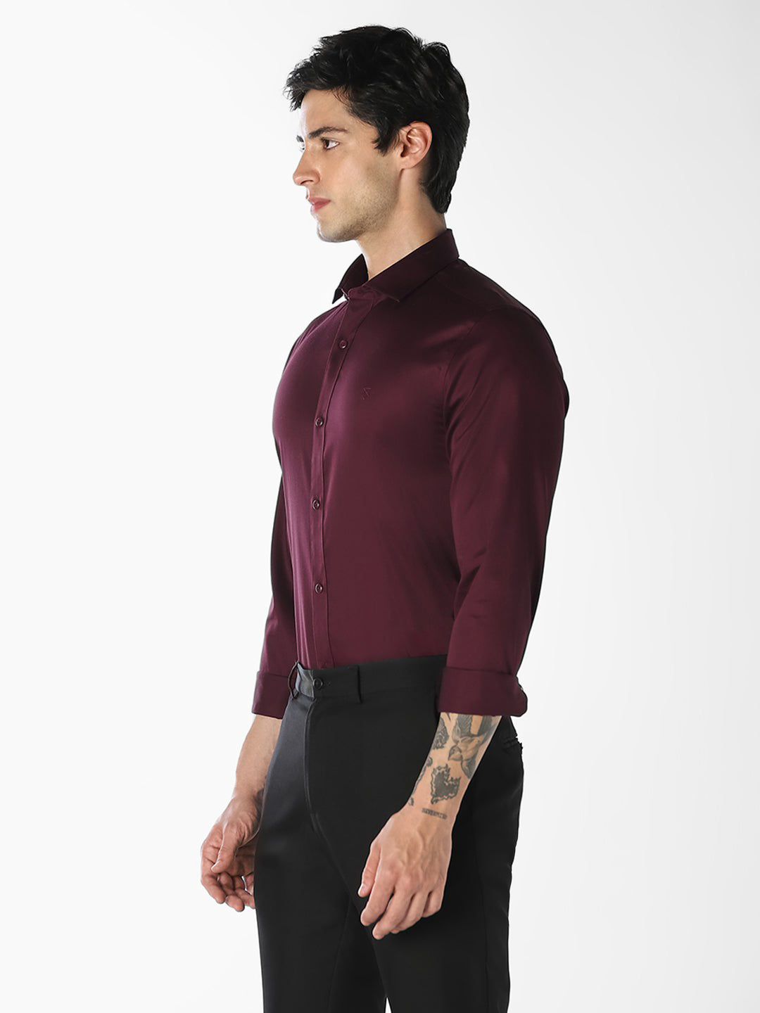 Cotton Twill Slim Fit Formal Shirt - Wine