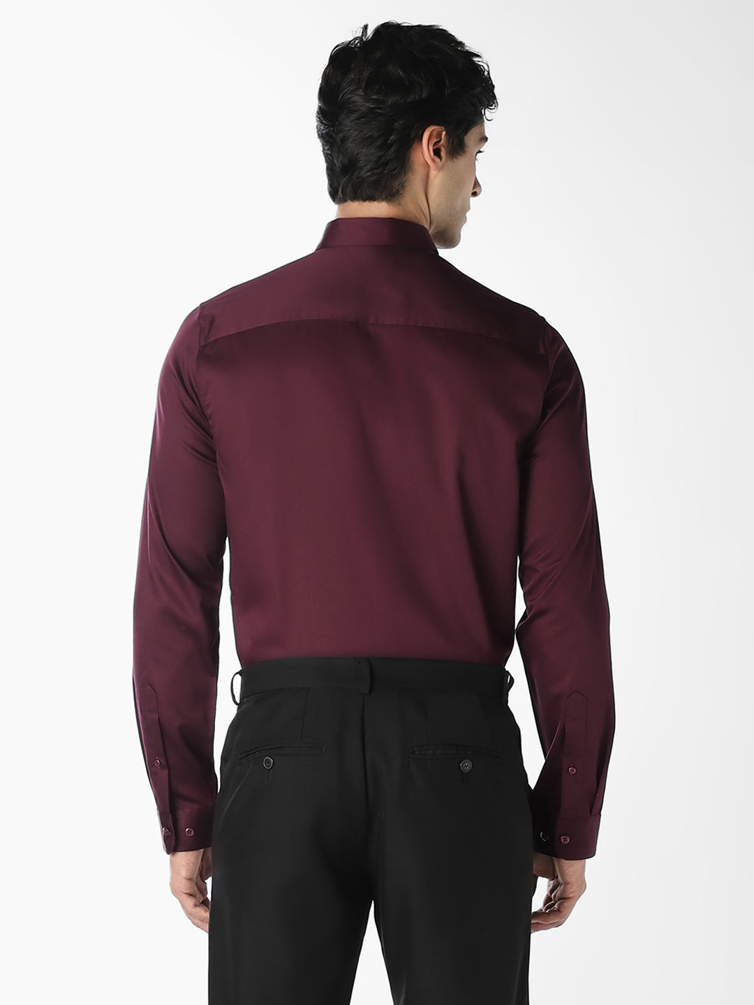 Cotton Twill Slim Fit Formal Shirt - Wine