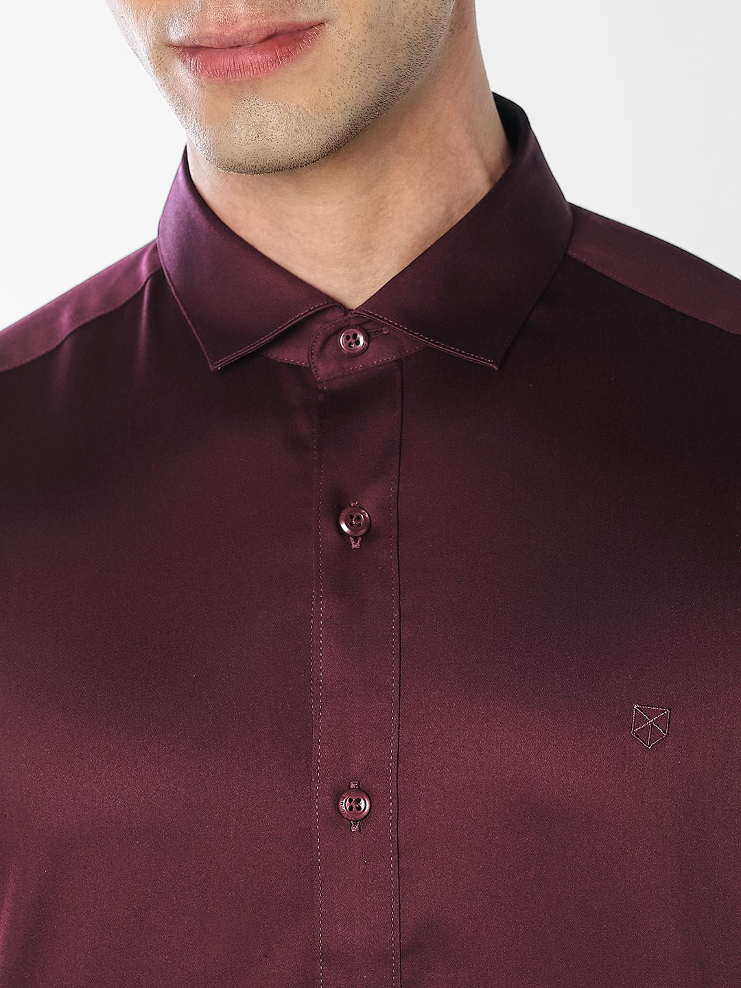 Cotton Twill Slim Fit Formal Shirt - Wine