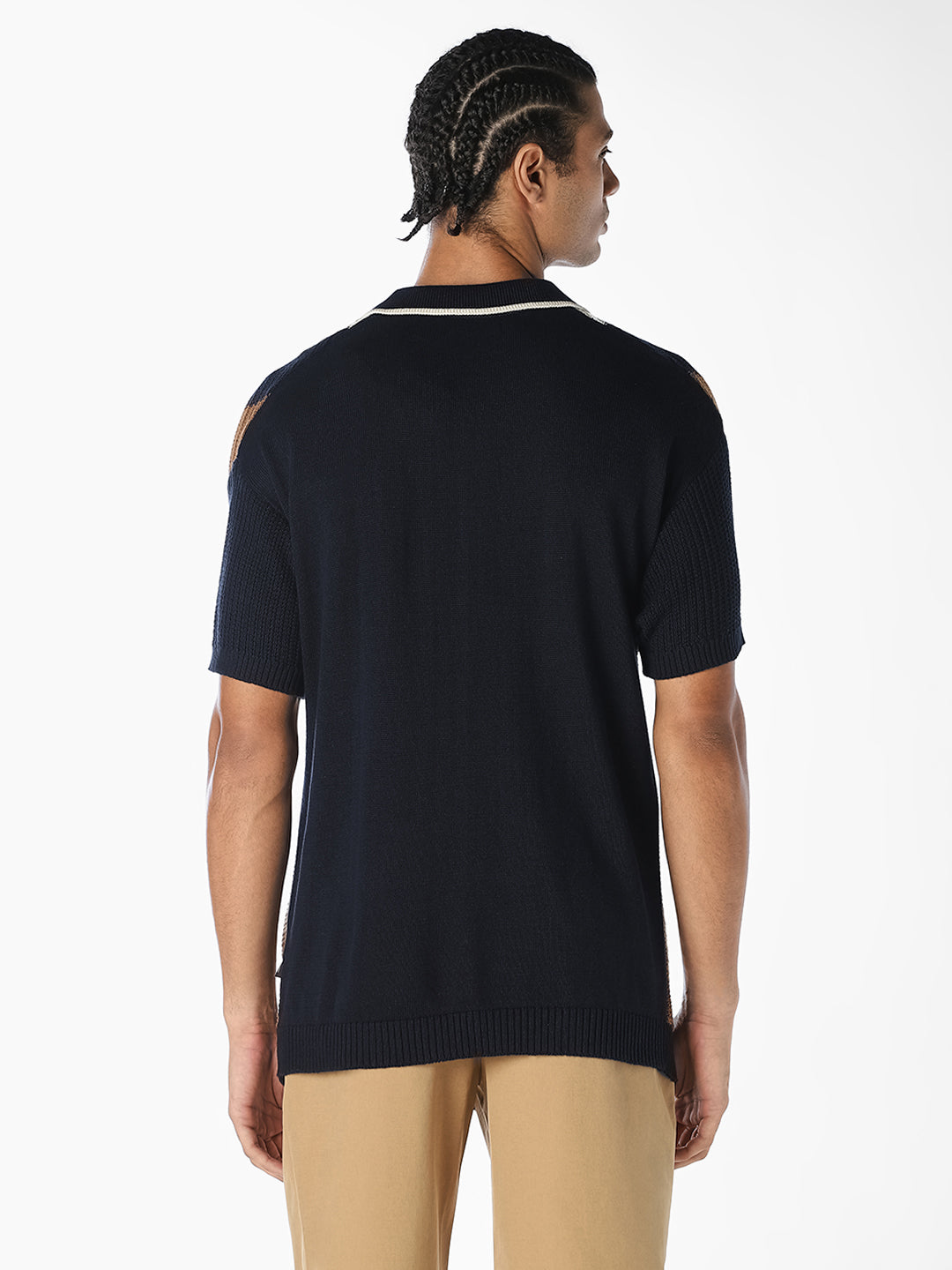 Navy Striped Knitted Polo