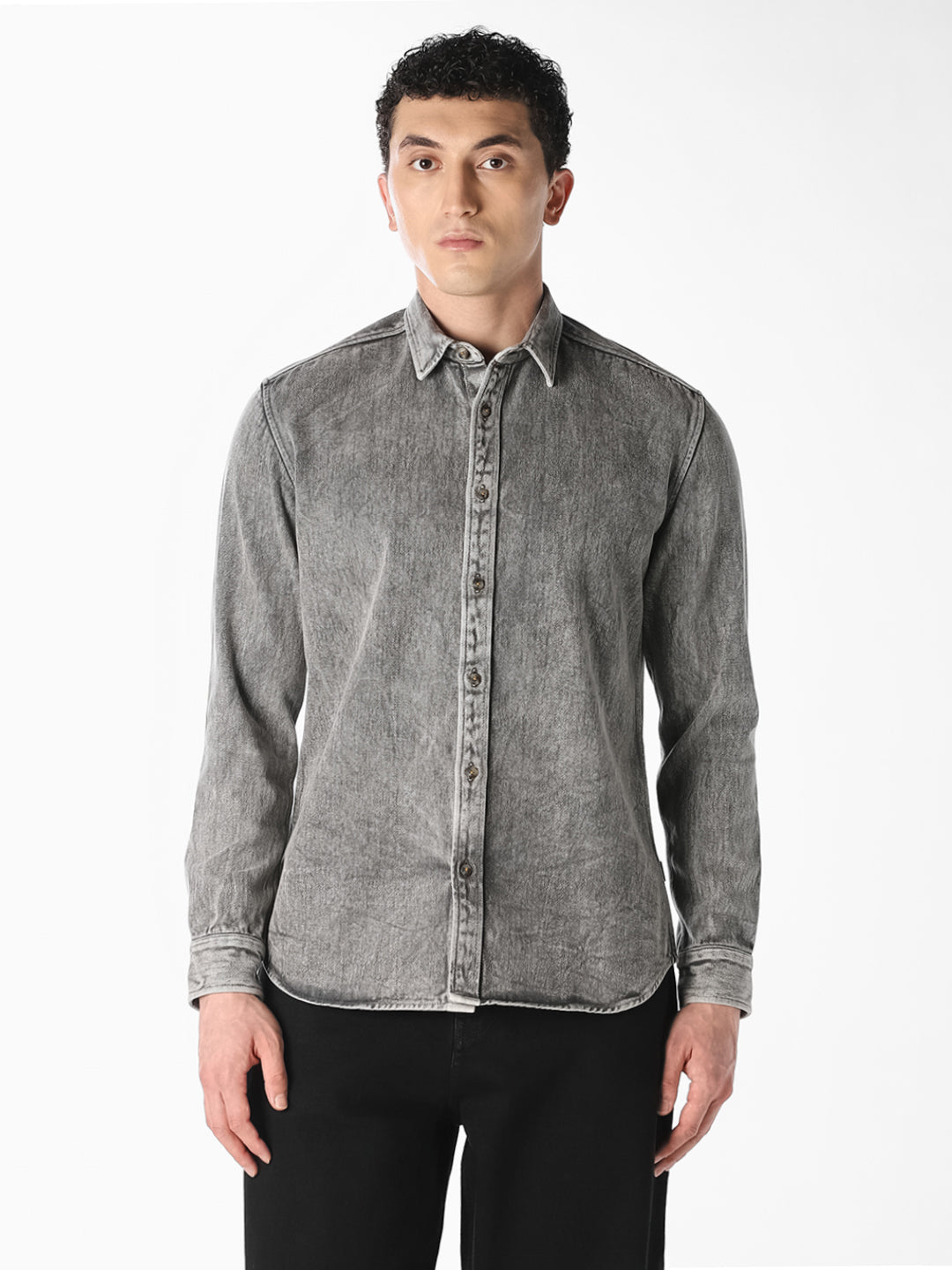 Grey Washed Denim Shirt