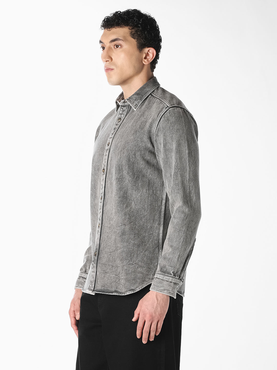 Grey Washed Denim Shirt