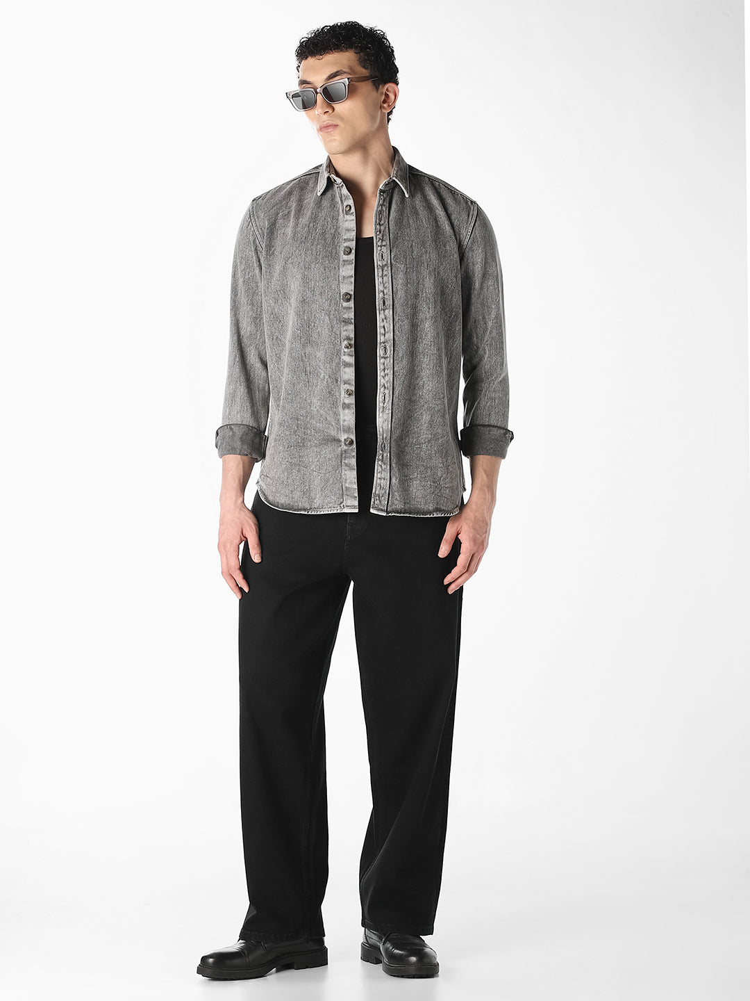Grey Washed Denim Shirt