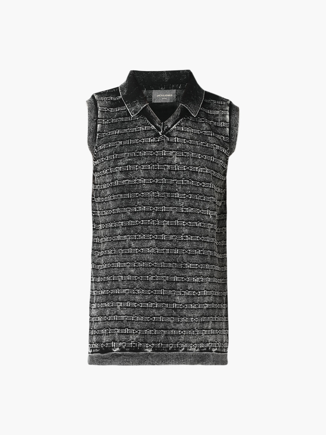 Charcoal Grey Patterned Knitted Polo