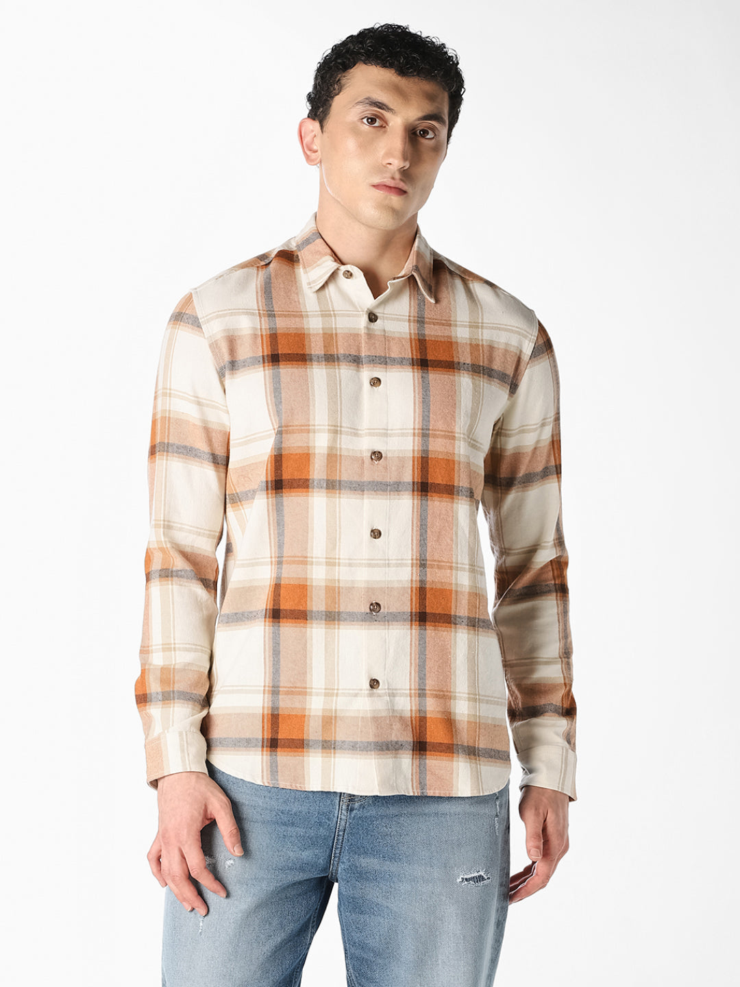White Cotton Check Shirt