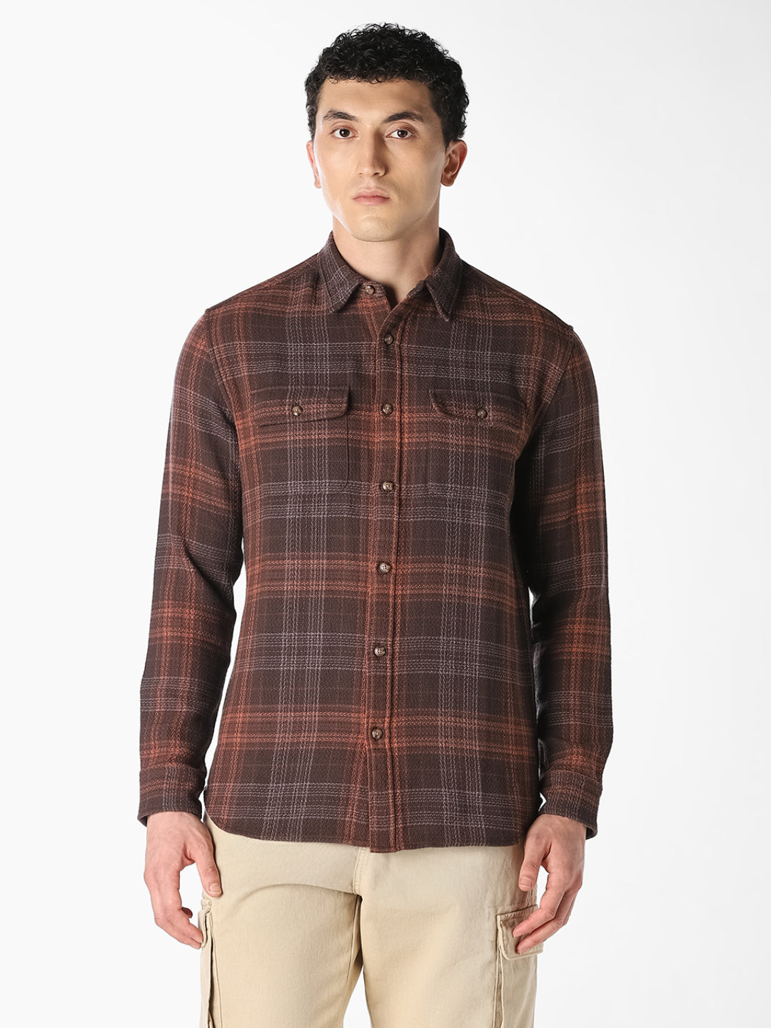 Brown Check Print Shirt