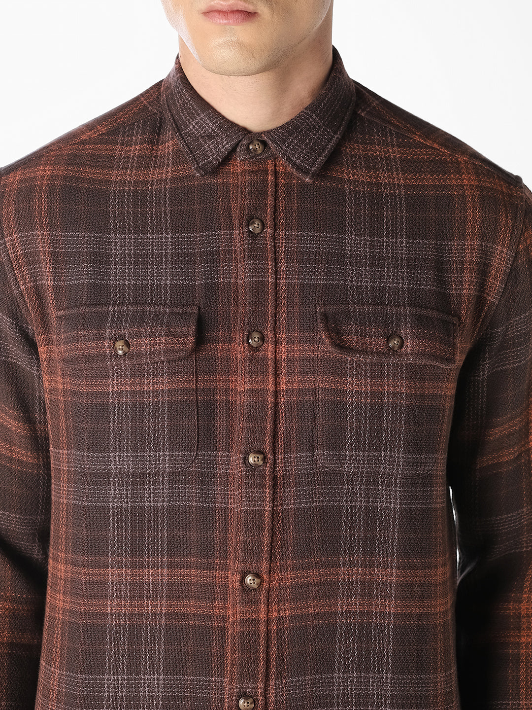 Brown Check Print Shirt