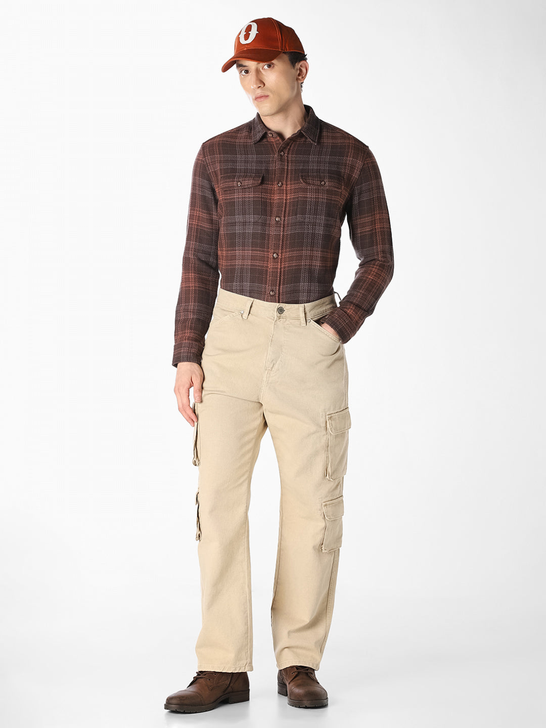 Brown Check Print Shirt