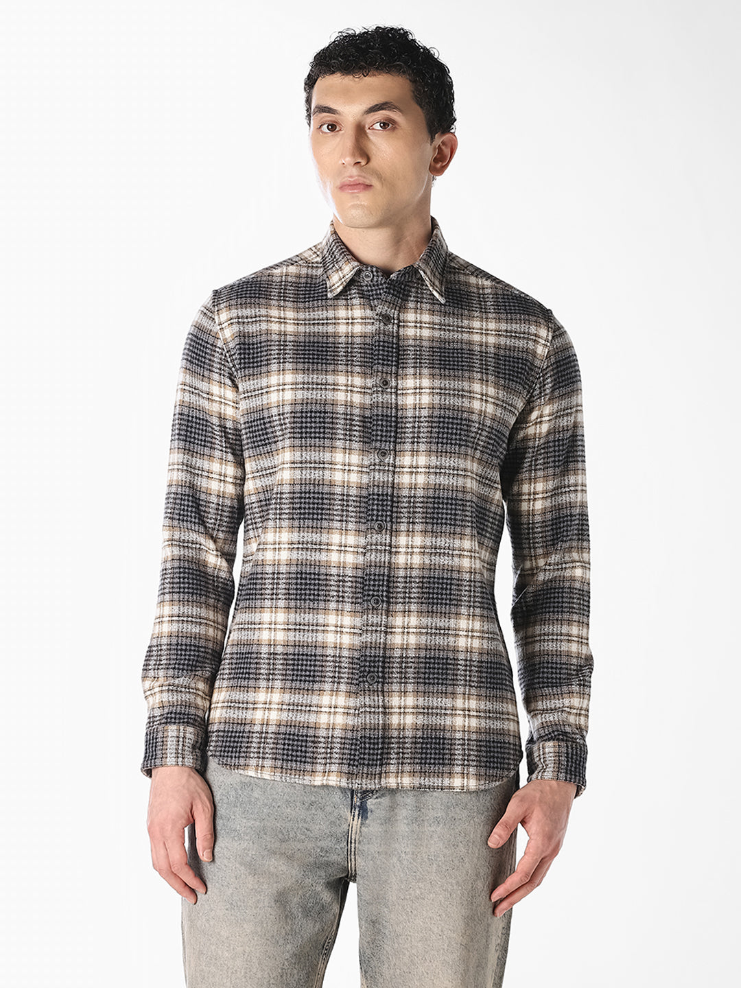 Grey Check Print Shirt