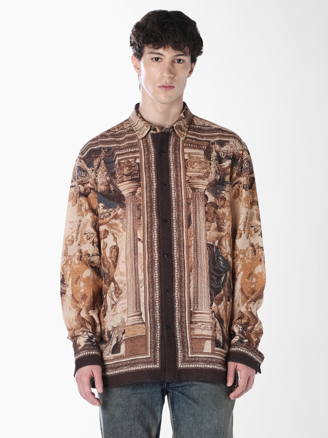 Brown Printed Cotton Shirt