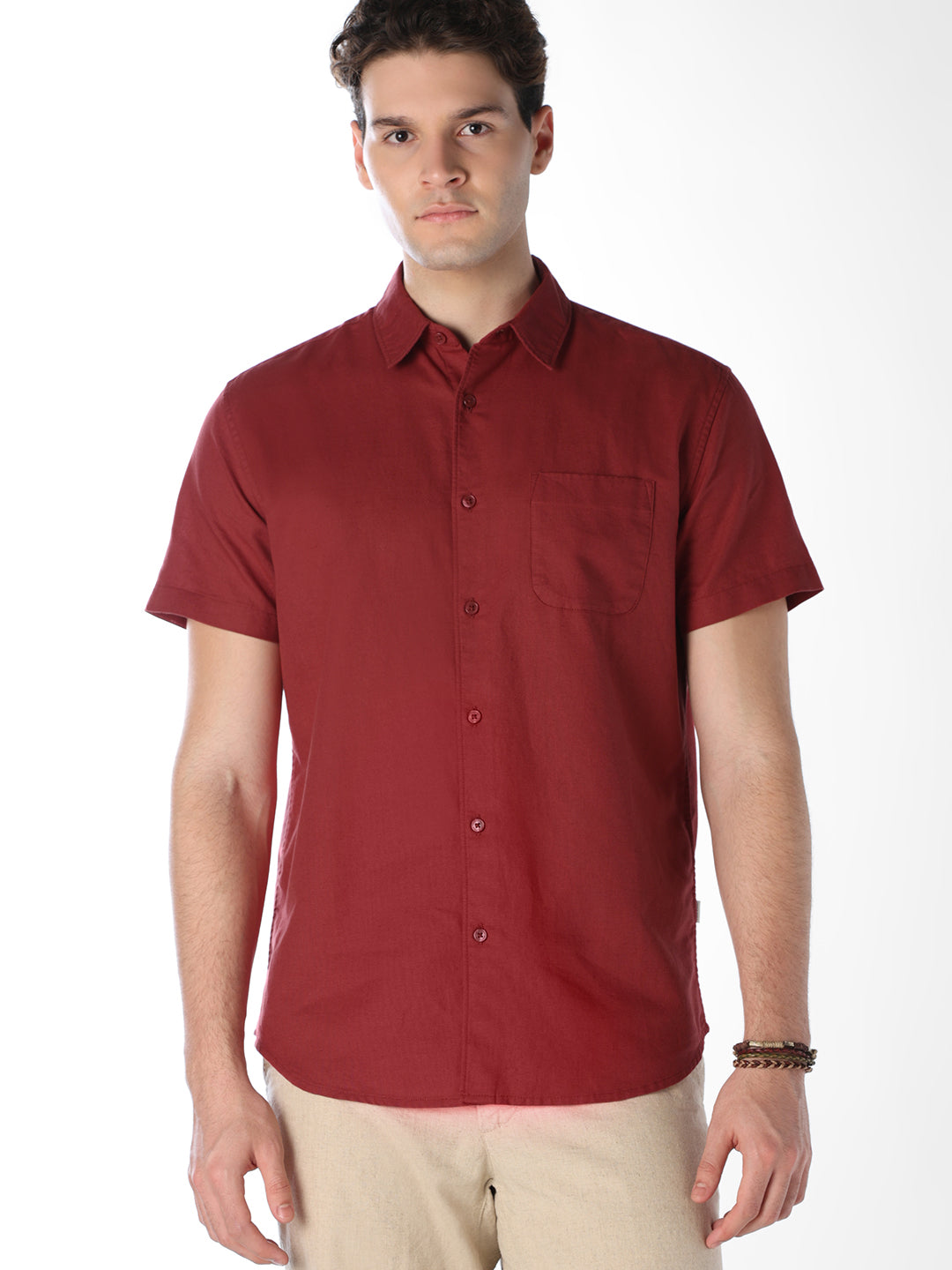 Dark Red Short Sleeves Shirt