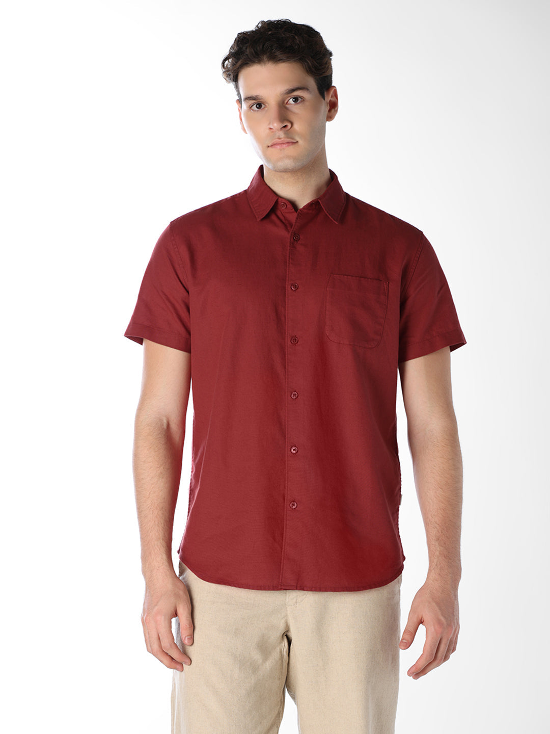 Dark Red Short Sleeves Shirt