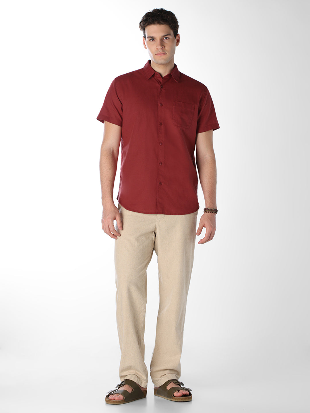 Dark Red Short Sleeves Shirt